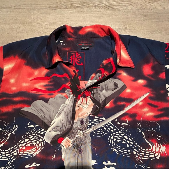 Vintage Y2K Rurouni Kenshin Manga Anime Button Up Shirt Men's Size Large Yugioh - Picture 2 of 5